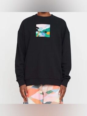 Lazy Oaf Landscape Graphic Embroidered Crewneck Sweatshirt Black Size Medium